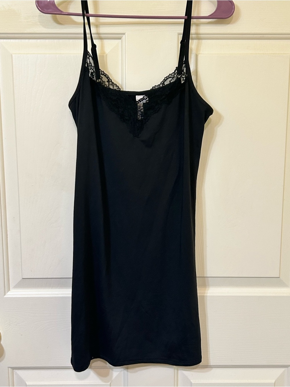 Black Lace-Trim Slip Chemise with Spaghetti Straps